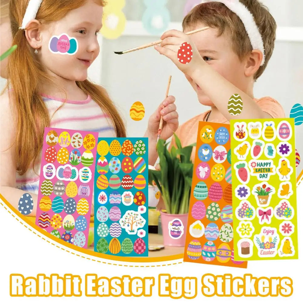 6 Sheets Cartoon Rabbit Easter Egg Stickers Cute Kids DIY Craft Party Favor Scrapbook Diary Album Decor Sticker