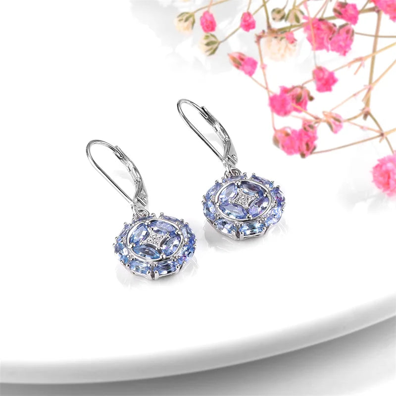 Natural Tanzanite Sterling Silver S925 Women Drop Earring 2.3 Carats Genuine Gemstone Classic Exquisite Style Fine Jewelrys