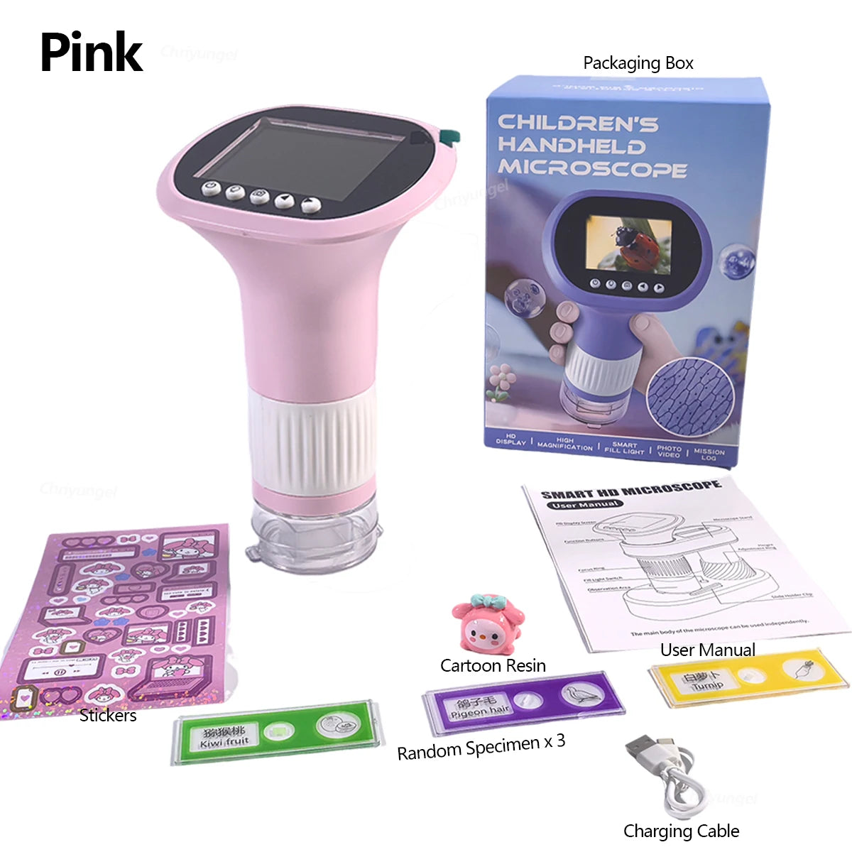 Chriyungel 1000X Handheld Digital Microscope for Kids STEM Science Toy with LED Light for Photo Video Educational Toys Gift