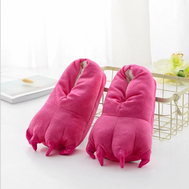 Winter Warm Soft Indoor Floor Slippers Women Men Shoes Paw Funny Animal Christmas Monster Dinosaur Claw Plush Home Random Lining