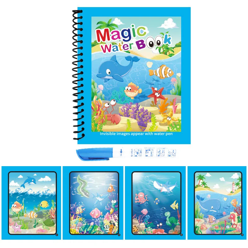 Magical Book Water Drawing Reusable Coloring Book with Pen Magic Water Graffiti Learning Painting Drawing Book for Kids Children