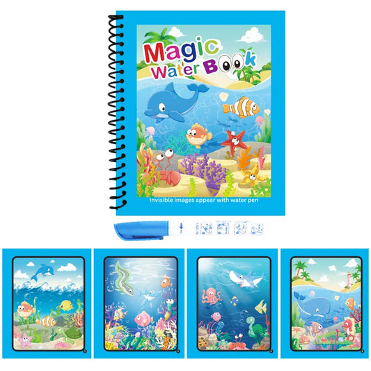 Magical Book Water Drawing Reusable Coloring Book with Pen Magic Water Graffiti Learning Painting Drawing Book for Kids Children