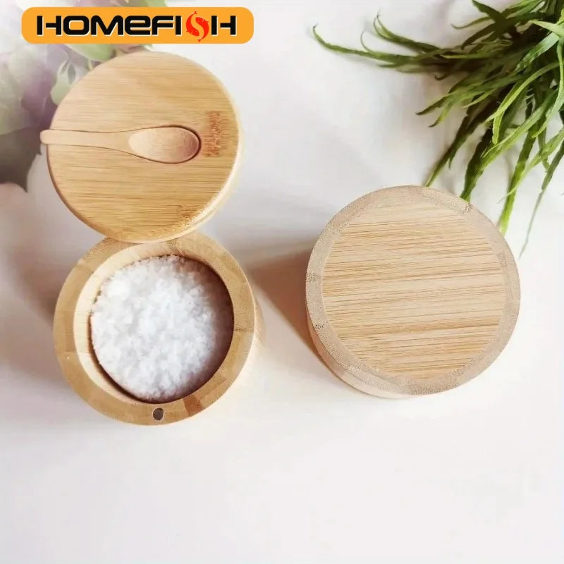 Salt Seasoning Jars Pepper Jar Bamboo Condiment Box Bowl Storage Pot Set Wood Sugar Container Holder Lid Function Multi Bowls