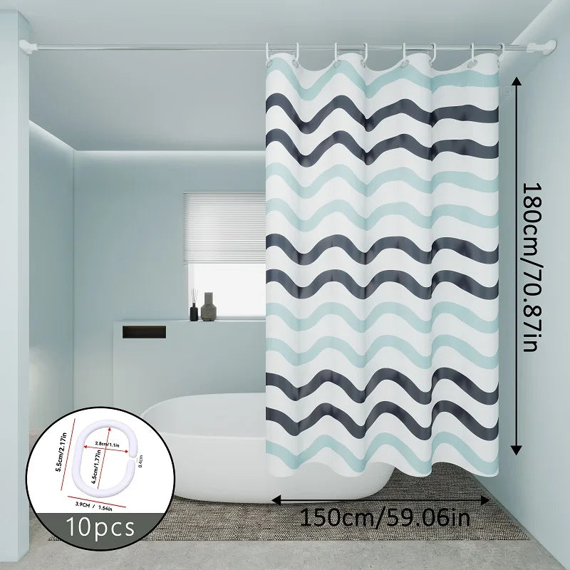 Two-color wavy pattern shower curtain, a simple yet design-savvy dry-wet separation partition shower curtain