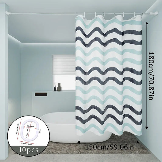Two-color wavy pattern shower curtain, a simple yet design-savvy dry-wet separation partition shower curtain