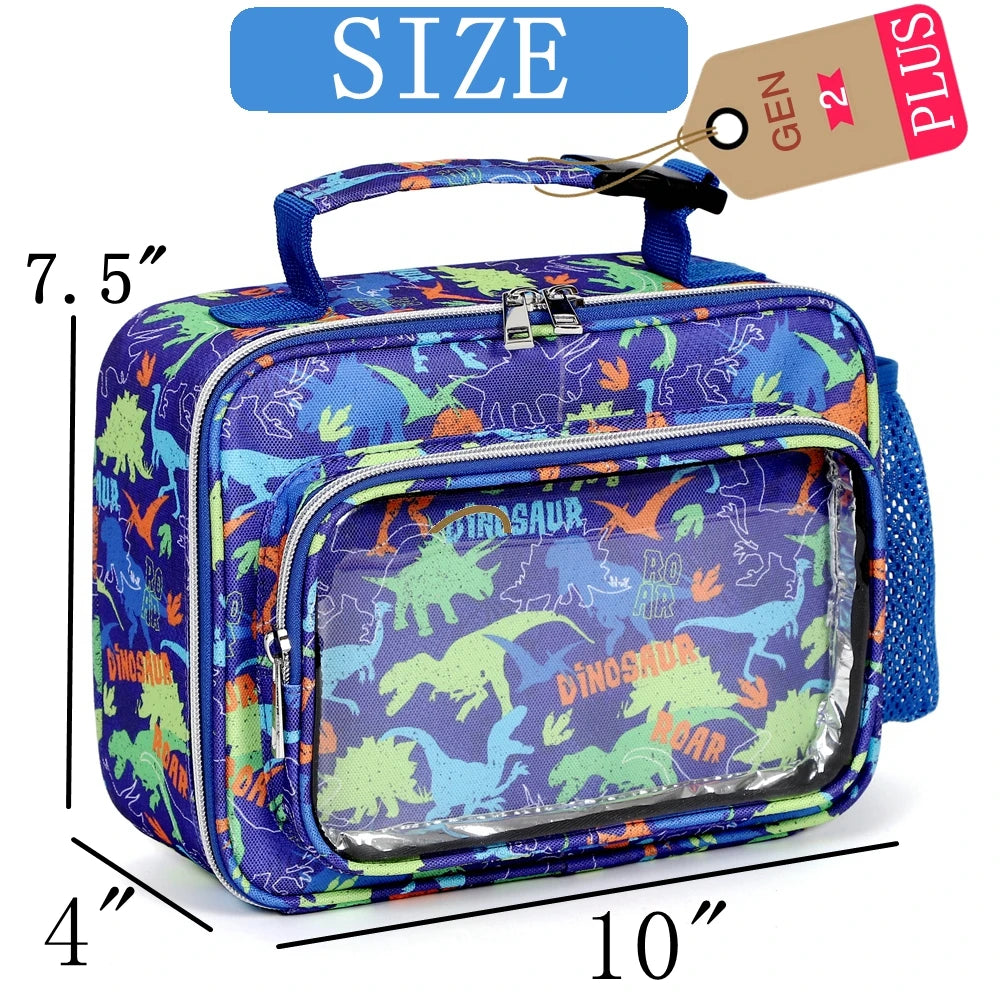 Clear Lunch Bag Kids Lunch Box Insulated Soft Bag Cooler Back to School Thermal Meal Tote Kit for Boys-Plus (Dinosaur-Affordable