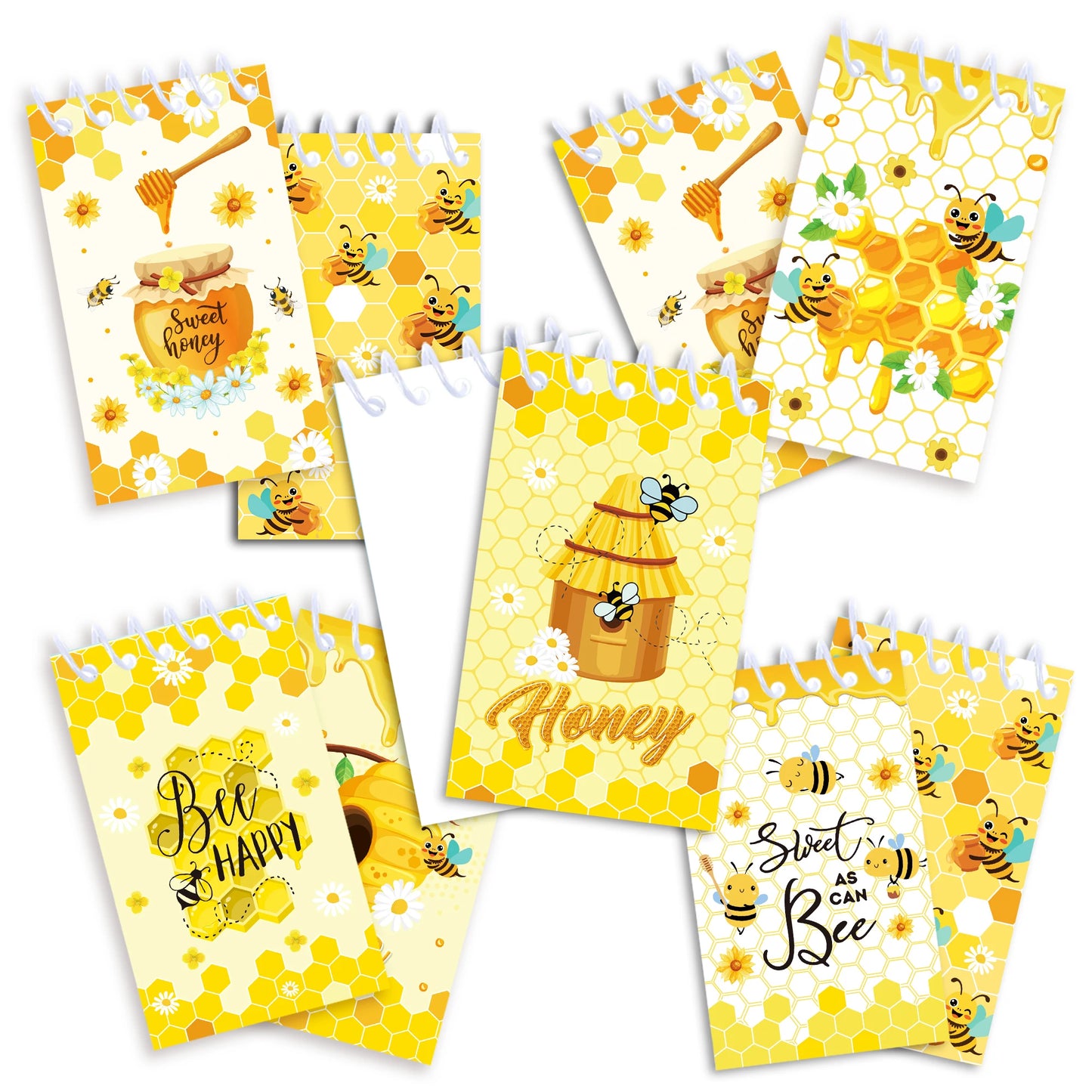 8pcs Honey Bee Theme Mini Spiral Pocket Notebooks Memo Pad Coil Booklet Notepads For Gifts Office Stationery School Diaries