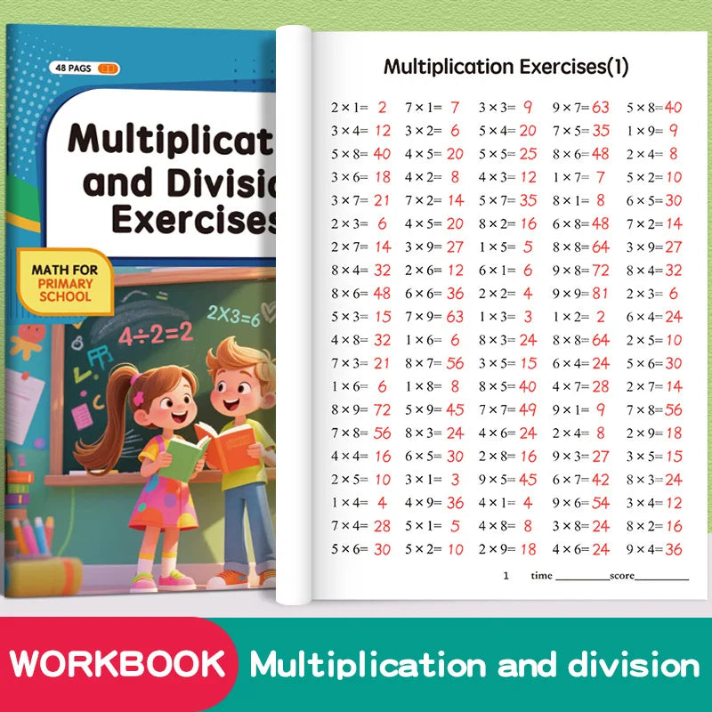 Multiplication and division workbook, math practice book, improve calculation skills, educational tool for brain development