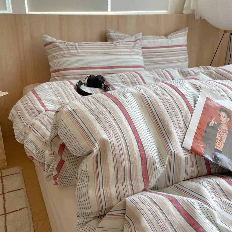100% cotton Soft Bedding Set Stripe Printing Duvet Cover with Pillow Case Bedclothes Bedspread Pillowcases Comforter Sets