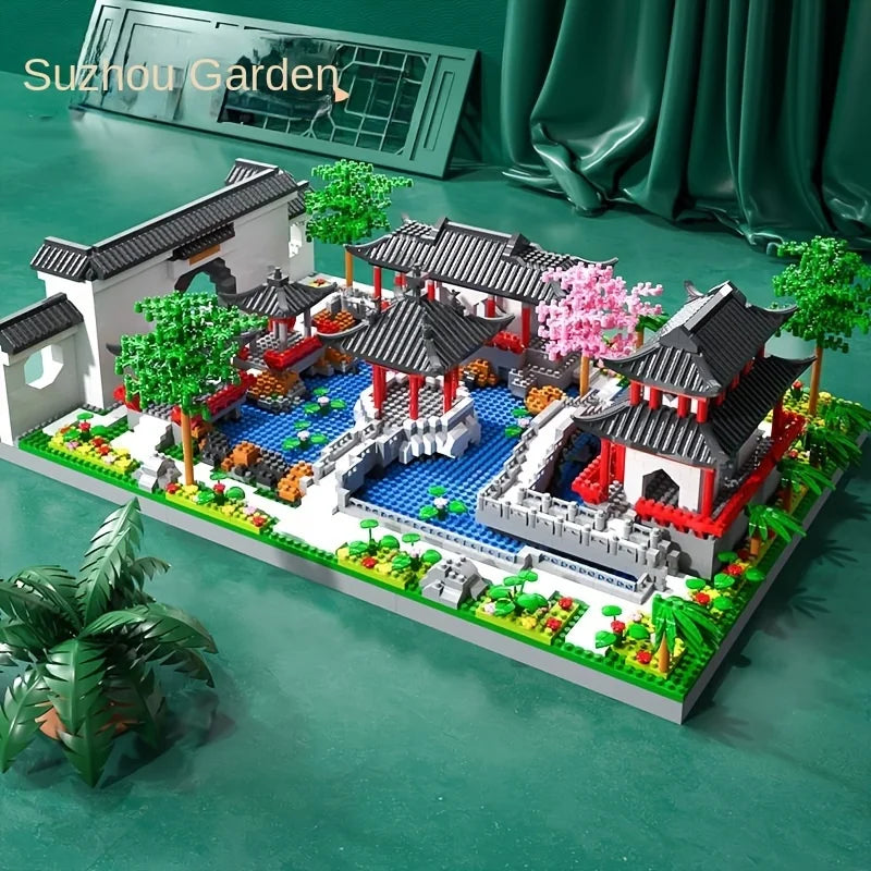 Suzhou garden Chinese classic building microparticle building block model decoration educational toys