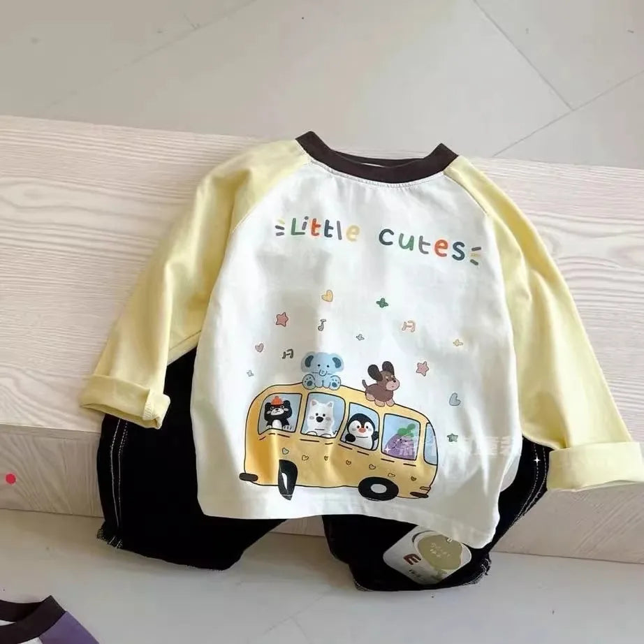 Boys T-shirt 2026 Spring/summer New Childrens Clothes Boys and Girls Cute Cartoon Printed Cotton Long-sleeved T-shirt Daily