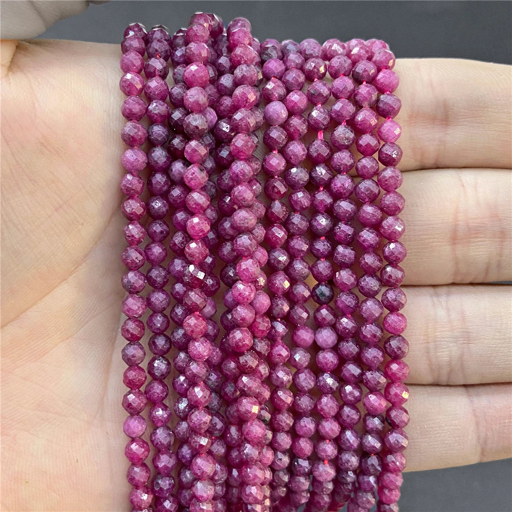 2mm 3mm 4mm Faceted Natural Stone Pink Rose Quartzs Crystal Beads Round Amethysts Loose Beads for DIY Jewelry Making Necklace