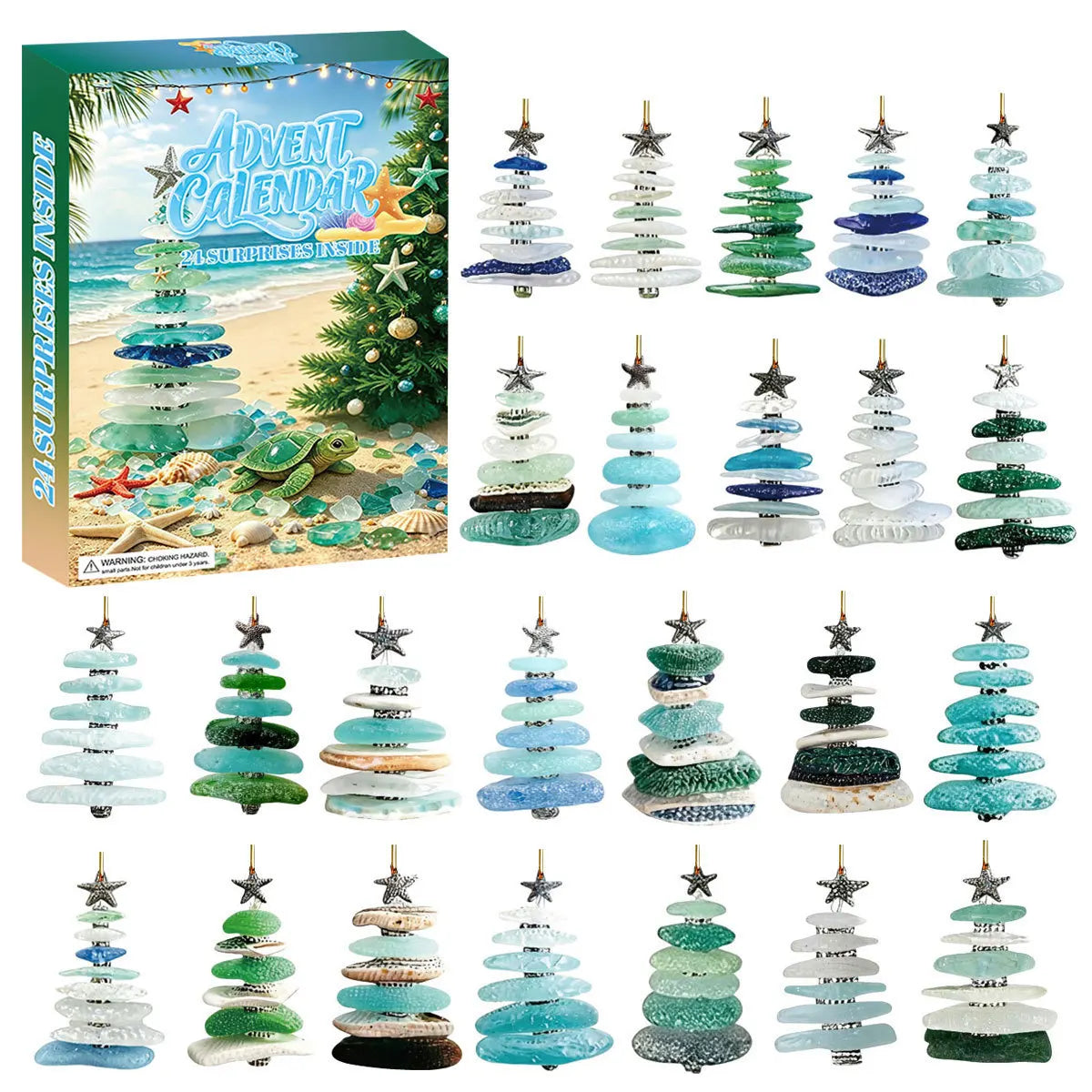 Sea Glass Ornament Advent Calendar – 24 Coastal Christmas Tree Blind Boxes