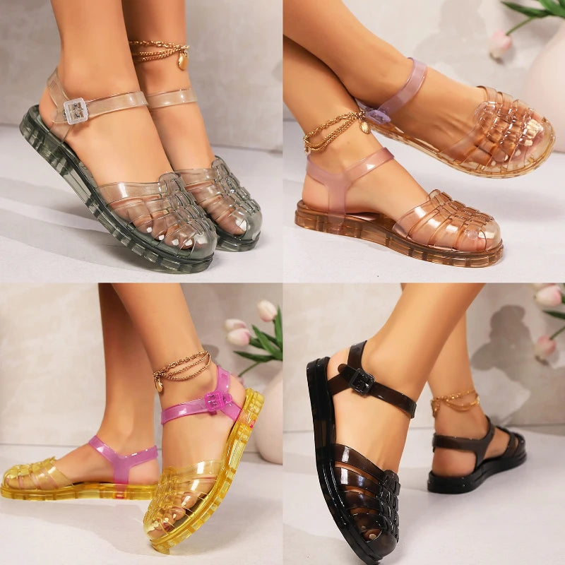 Women Platform Sandals Transparent Color Summer Jelly Shoes Soft PVC Close Toe Thick Sole Female Beach Leisure Sandalias