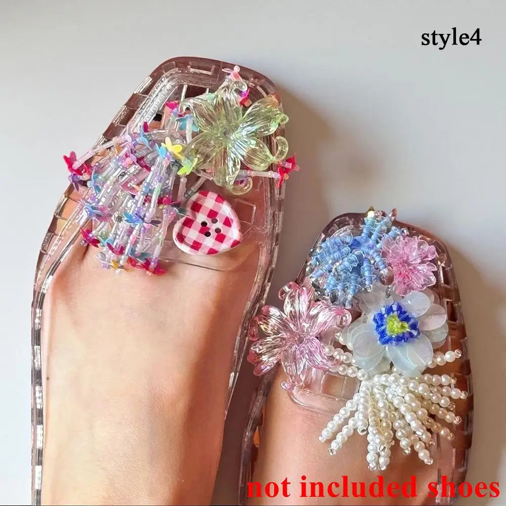 Dopamine Handcrafted Beaded Jelly Shoes Charms Sandals Accessory Decorative Bead Tassel Slippers Buckles Detachable Shoe Flower