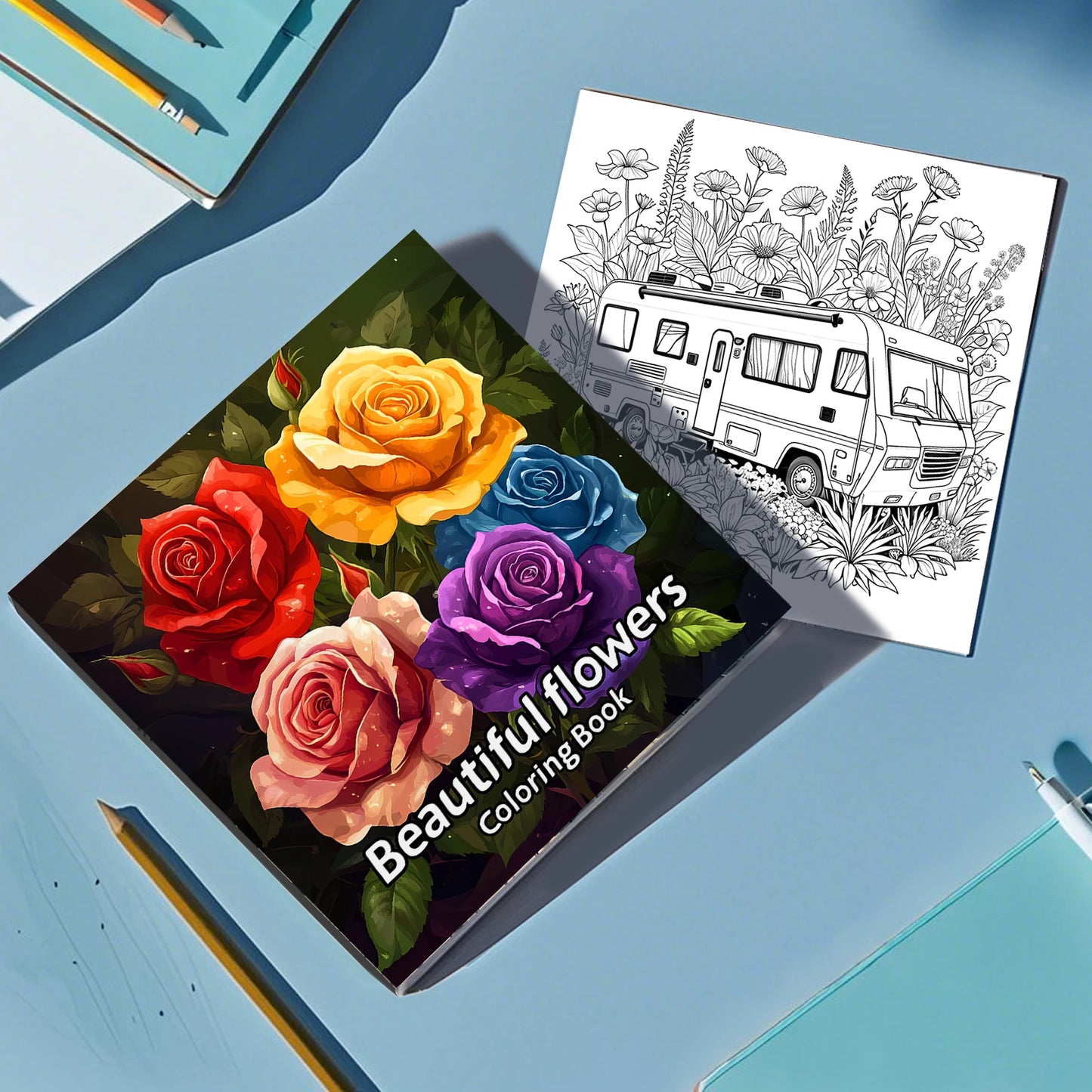 Beautiful Flowers Coloring Book 24Page Adult Picture Books Gift For Relieve Stress Kill Time Graffiti Painting Drawing Art Book