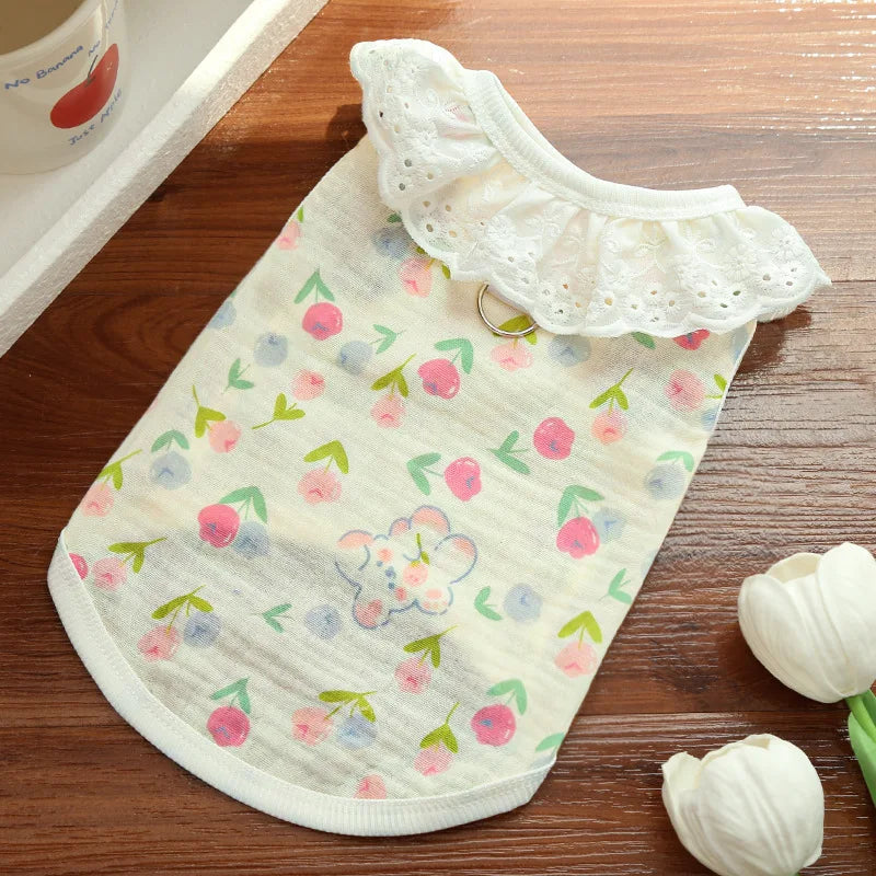 Dog Cooling Vest Thin Print Dog Clothes Summer Fashion Pet T Shirt Fly Sleeves Girls Dog Clothing Chihuahua Bichon Puppy Vests