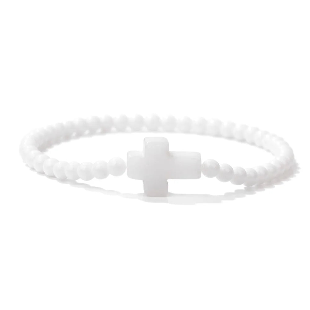 Trendy 4mm Beads Bracelet Stone Cross Charms Bracelet For Women Natural Gems Crystal Bangles Handmade Jewelry Men Yoga Prayer