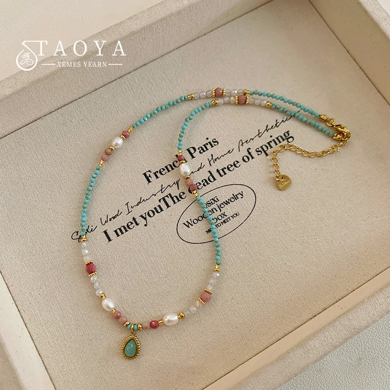 Natural Stone Pearl Bead Chain Water Droplet Pendant Necklace 2025 Fashion Jewelry For Women's Sexy Collarbone Chain Accessories