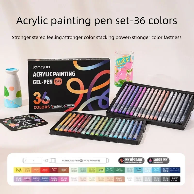 Languo 90 Colors Painting Acrylic Gel Pens Large Capacity Ink Pen for Drawing Diary Diy Coloring Doodling Painting Art Supplies