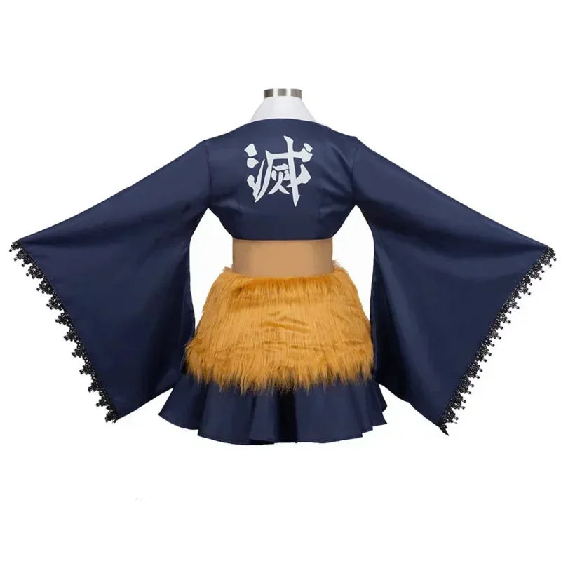 bilibili Demon Slayer Cosplay Hashibira Inosuke Costume Adult Halloween Anime Fancy Top Skirts Dress Clothes Wig Mask Set Outfit