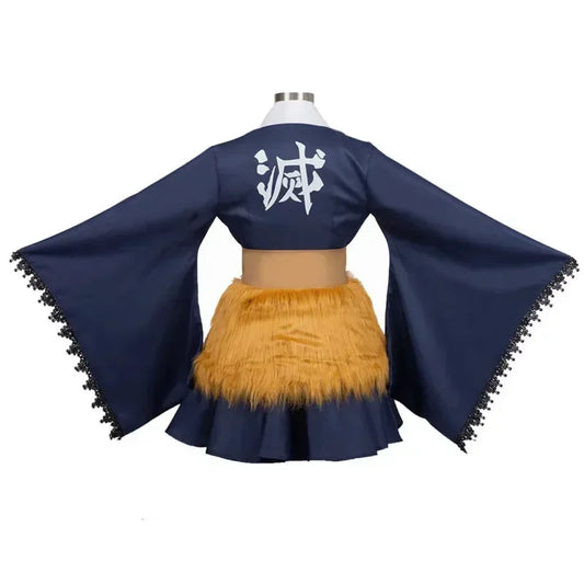 bilibili Demon Slayer Cosplay Hashibira Inosuke Costume Adult Halloween Anime Fancy Top Skirts Dress Clothes Wig Mask Set Outfit