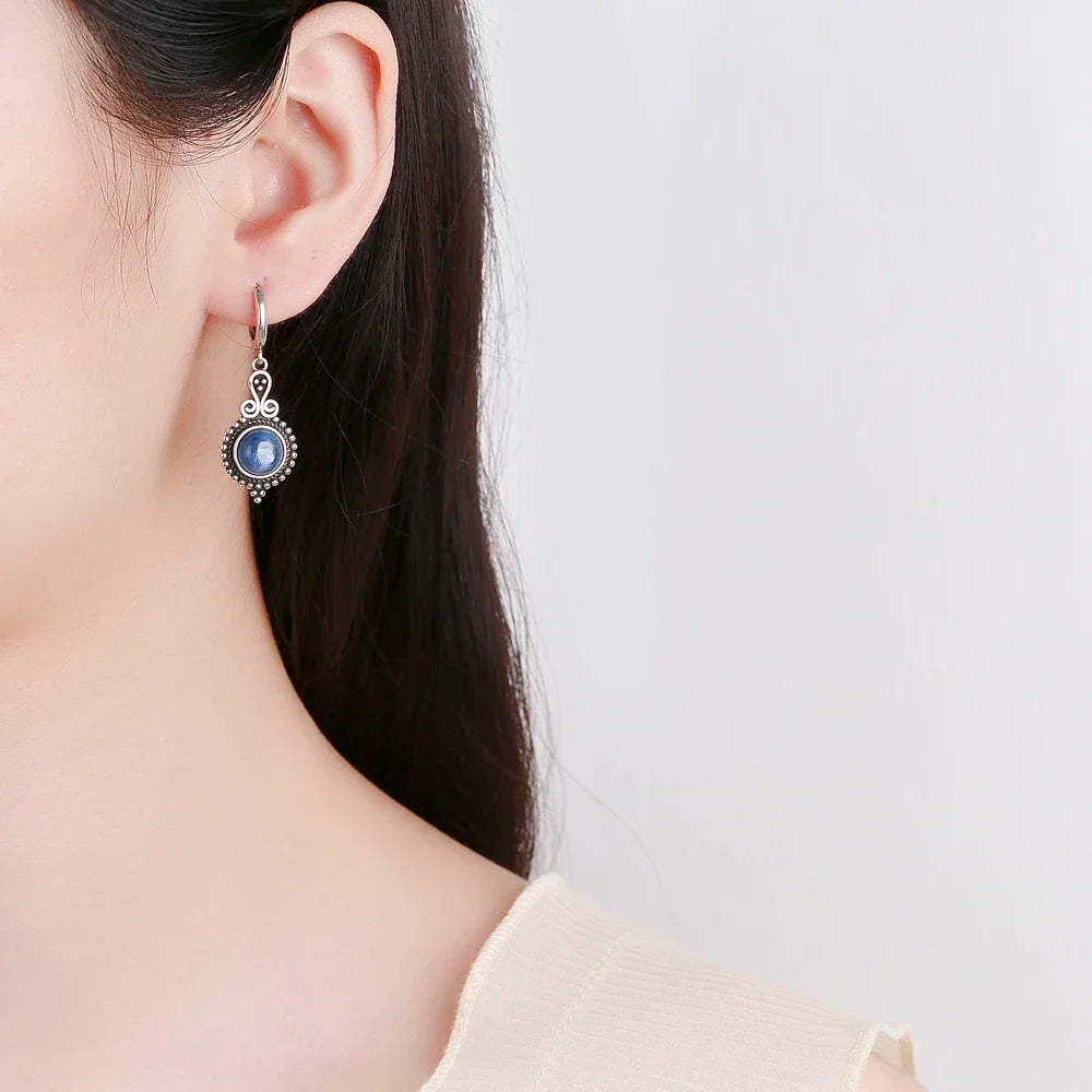 New Elegant Natural Kyanite S925 Silver Drop Earrings for Women Vintage Jewelry Wedding Engagement Hoop Earrings Gifts