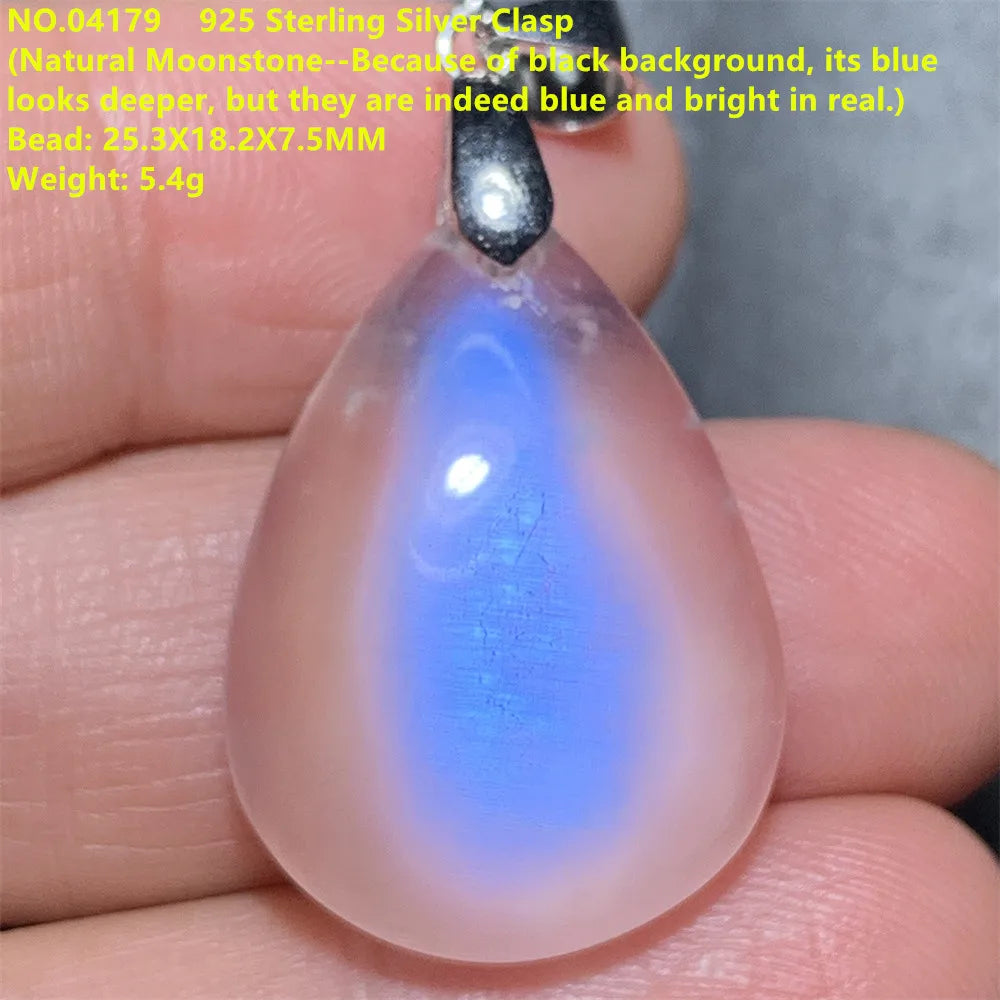 Natural Colorful Moonstone Pendants Necklaces Unusual Women Big Orange Blue Light Rainbow Moon Stones Bead Gemstone Jewelry S925