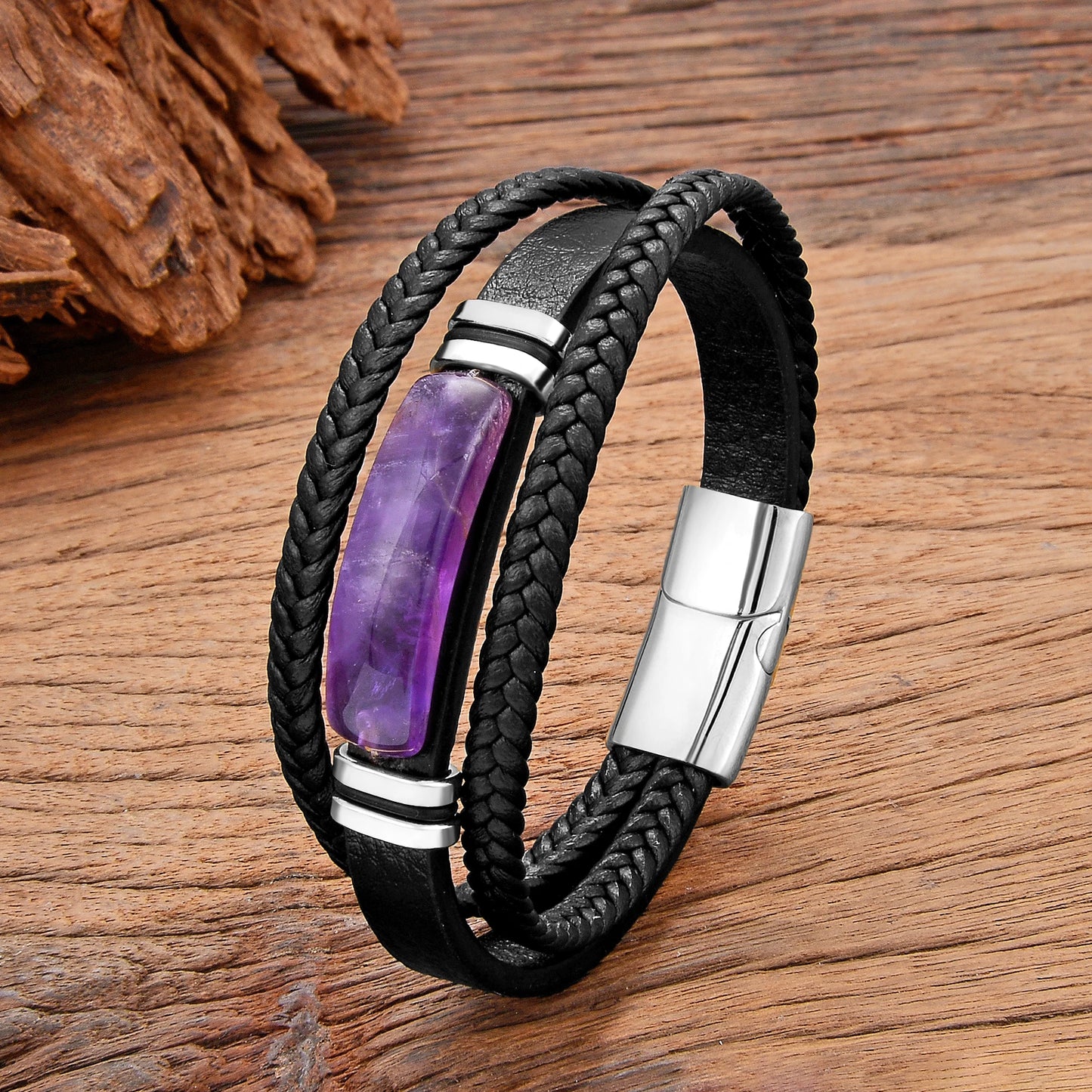 4 Style Natural Purple Crystal Bracelet for Men Women Luxury Geometric Shape Amethysts Bracelet Lady Fashion Stone Jewelry Gifts