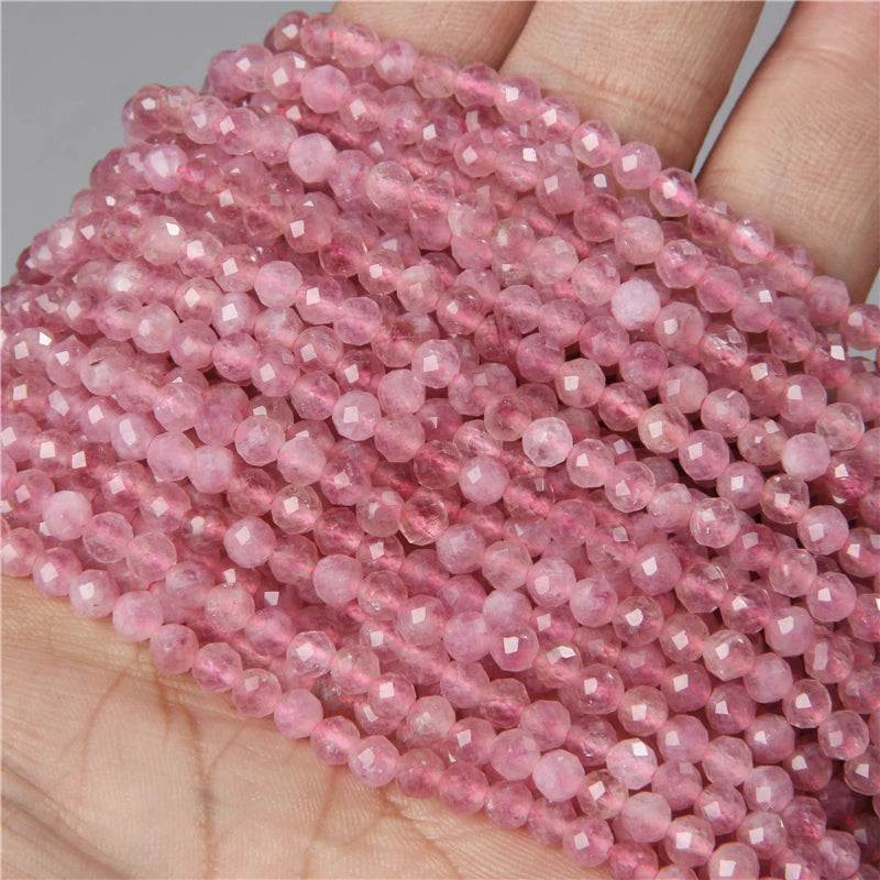 Natural Rose Pink Red Quartz Crystal Stone Beads 2 3 4mm Agates Chalcedony Morganite Rhodochrosite Gem Bead For Making Jewelry