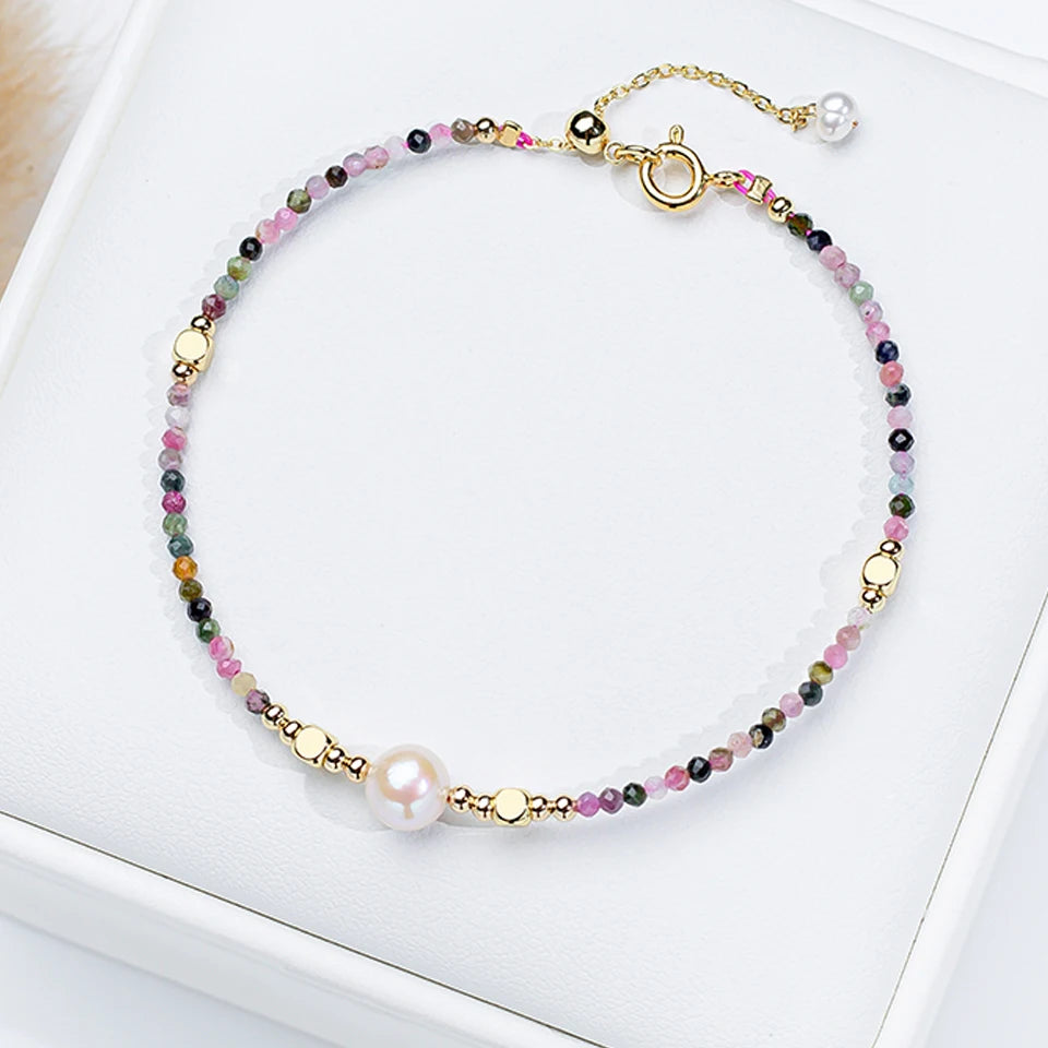 2mm Tourmaline With 7mm  Freshwater Pearl Bracelet For Women Natural Stone Bangle Jewelry Amethyst chains
