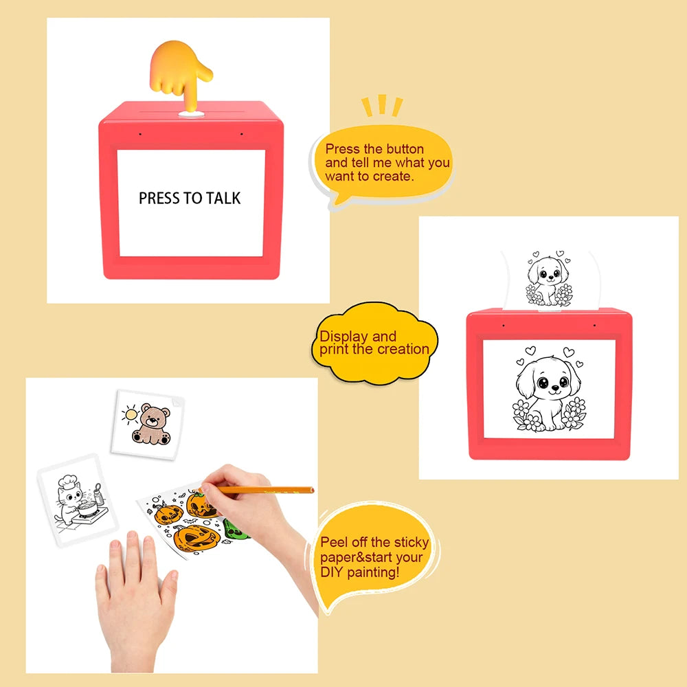 AI Magic Box Voice Control Portable HD Screen Printer for Kids Gift Drawing Printing Toy WIFI Android iOS Thermal Printer