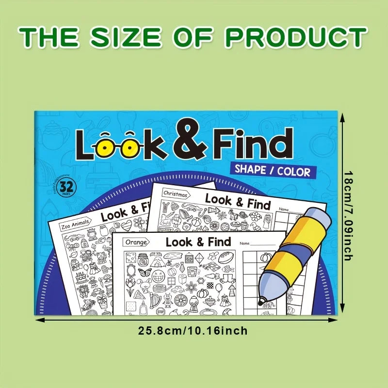 Interactive Seek & Find Coloring Activity Book for Kids with Look & Find Games, Hidden Object Pictures & Matching Exercises - Bo