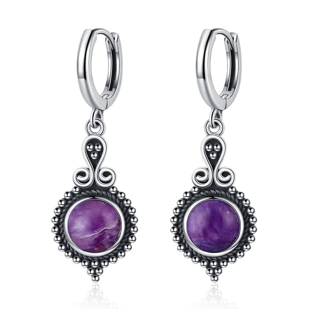 New Elegant Natural Kyanite S925 Silver Drop Earrings for Women Vintage Jewelry Wedding Engagement Hoop Earrings Gifts