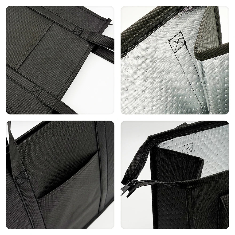 Large Insulated Reusable Grocery Bag with Zipper & Front Pocket, keep cool/warm for hours for Camping Picnic, fishing, shopping