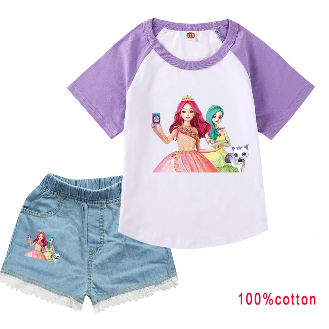 Anime Secret J-Jouju Clothes Kids Cartoon S-Secret Jouju T-shirt Denim Jeans 2pcs Sets Toddler Girls Outfits Children Tracksuits
