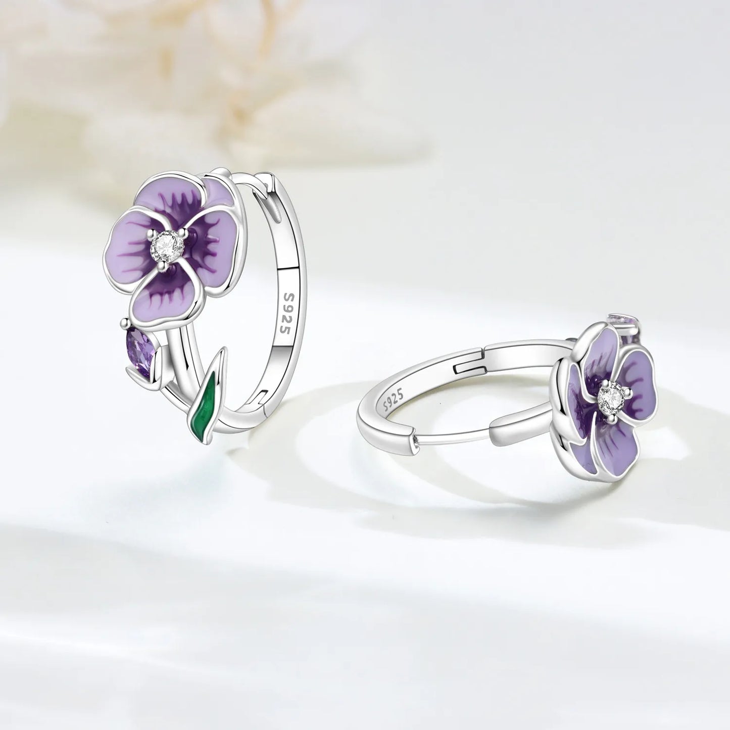 CYCUFF S925 Sterling Silver Purple Flower Series Earrings Hoop Earrings Women Jewelry Original Trendy Anniversary Gifts
