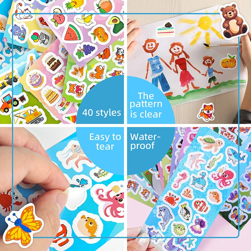 12-36 Sheets Stickers Bulk for Kids Scrapbooking Including Animals, Fruits, Dinosaurs, Cats, Fish, Cars and More, Party Favors f