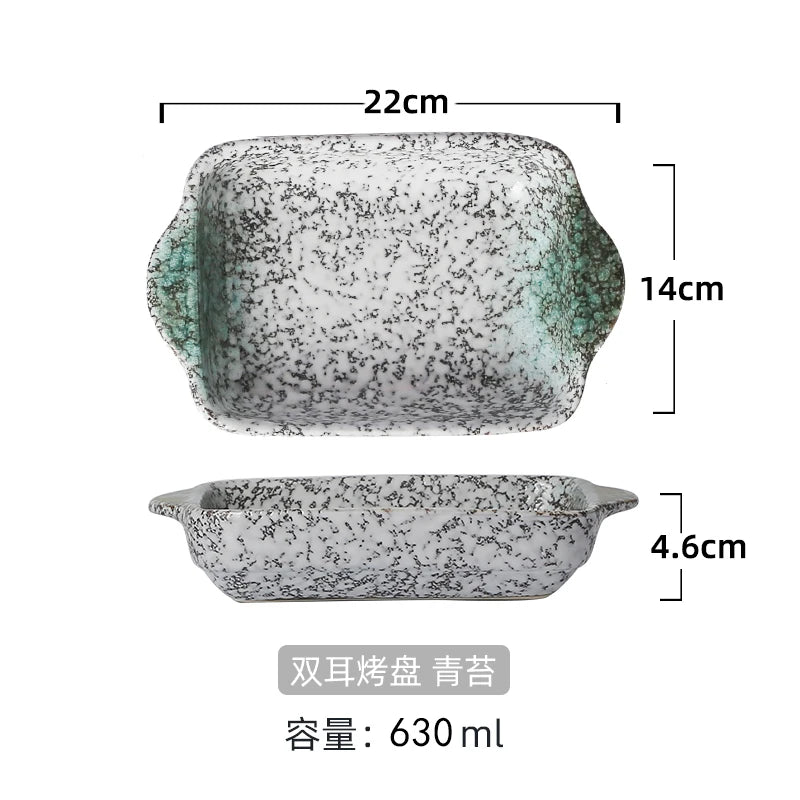 Japanese Tableware Binaural Baking Tray Ceramic Cheese Baked Rice Baking Bowl Oven Special Utensils with Tray Rectangular Plate