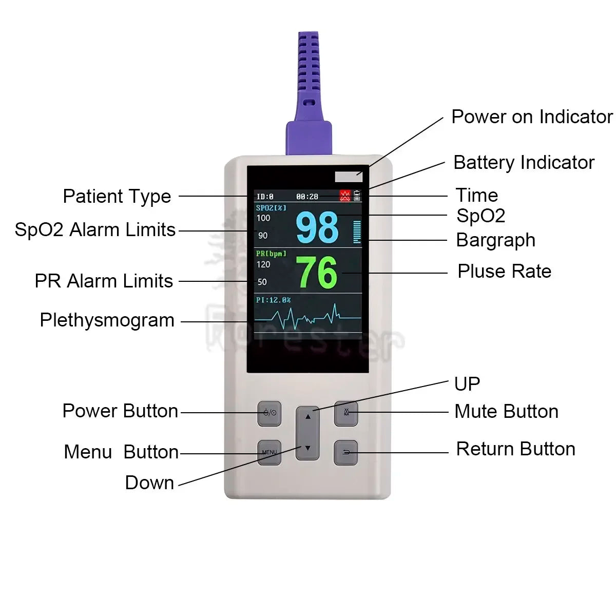 Portable Pulse Oximeter  for Heart Rate and  Saturation with Veterinary and Medical SPO2 with Memory