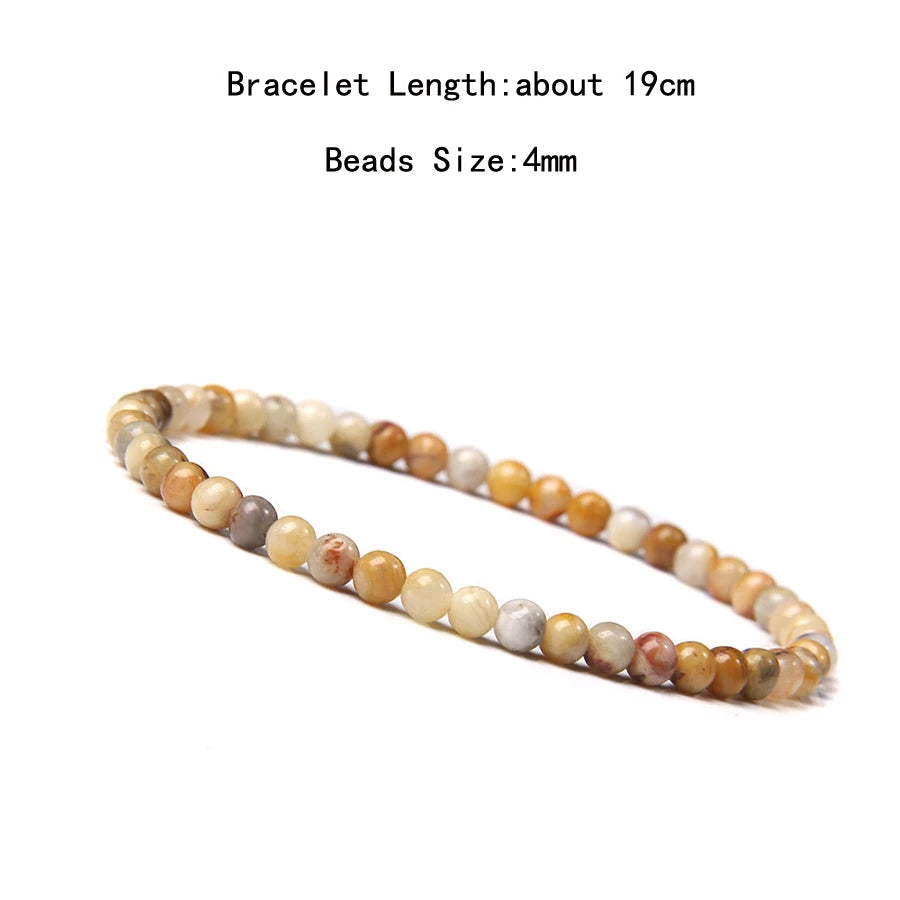 4mm Quartz Agate Bead Natural Stone Beaded Bracelet Lava Rock Tiger Eye Black Onyx Crystal Women Men Yoga Healing Chakra Jewelry
