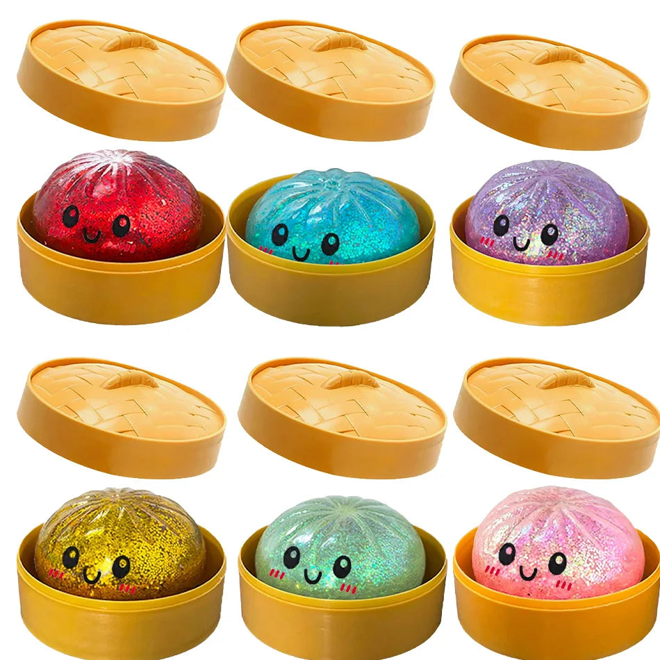 Dumpling Pressure Dumpling Squishies Cute Colorful Bun Toy Slow Rising Stress Relief Fidget Toy for Kids Adults Anti-Anxiety Gif