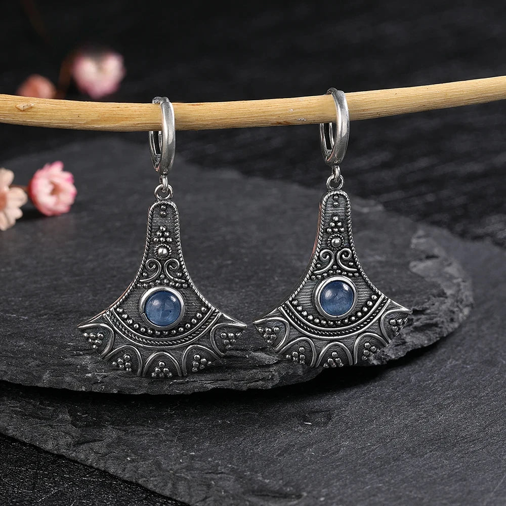 Long Pendant Natural Kyanite Earrings S925 Silver Earrings for Women Jewelry Vintage Engagement Party Anniversary Gift