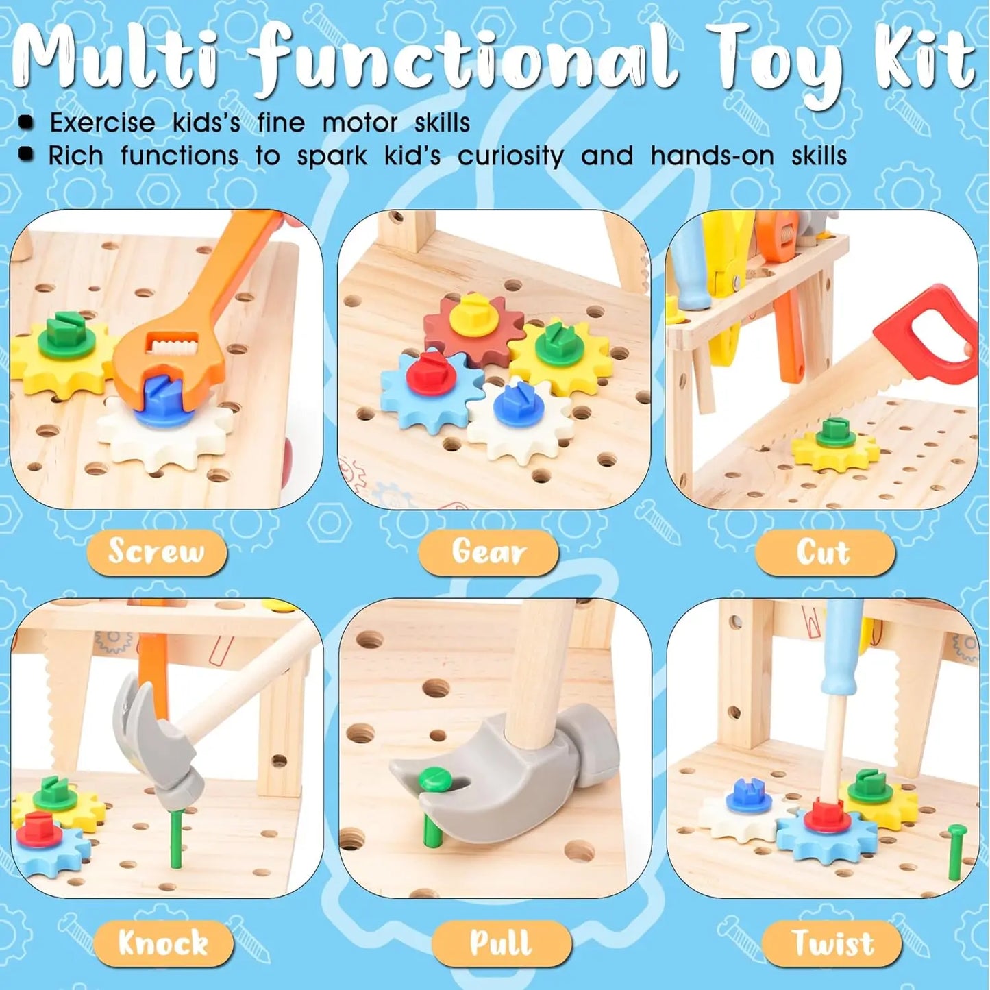 Wooden Tool Bench for Kids,Montessori Educational Pretend Play Construction Toy,Activity Gift Construction Toy for Boys Girls