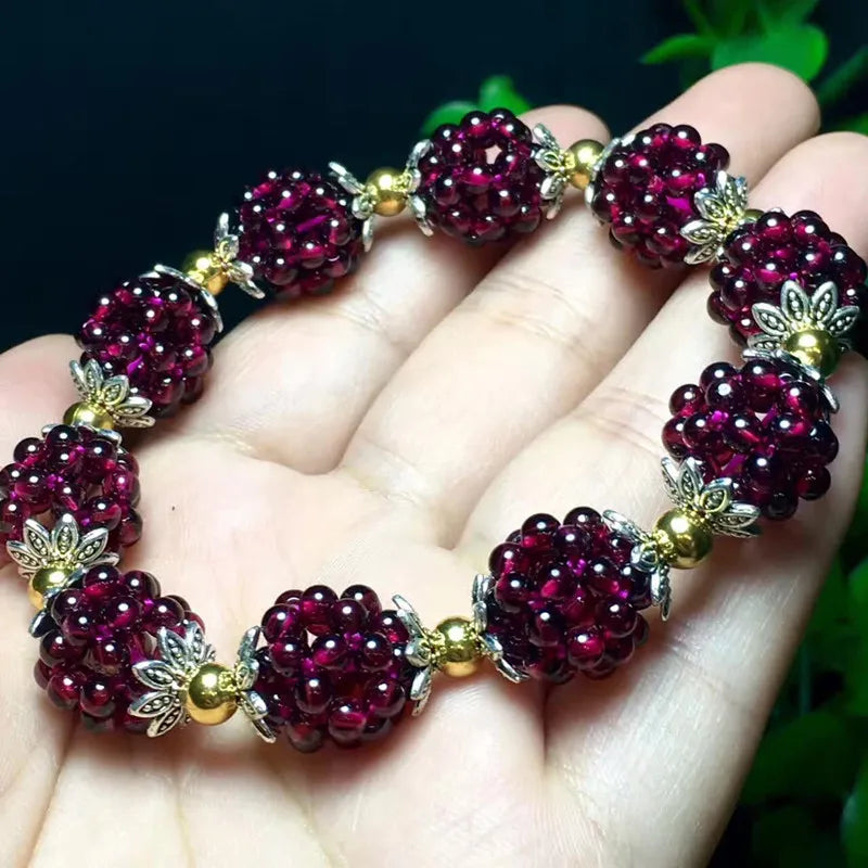 Buyee Natural Garnet Bracelet Small Round Loose Stone Bracelets Wine Red Gem Bead Charm Bracelet for Women Fashion Fine Jewelry