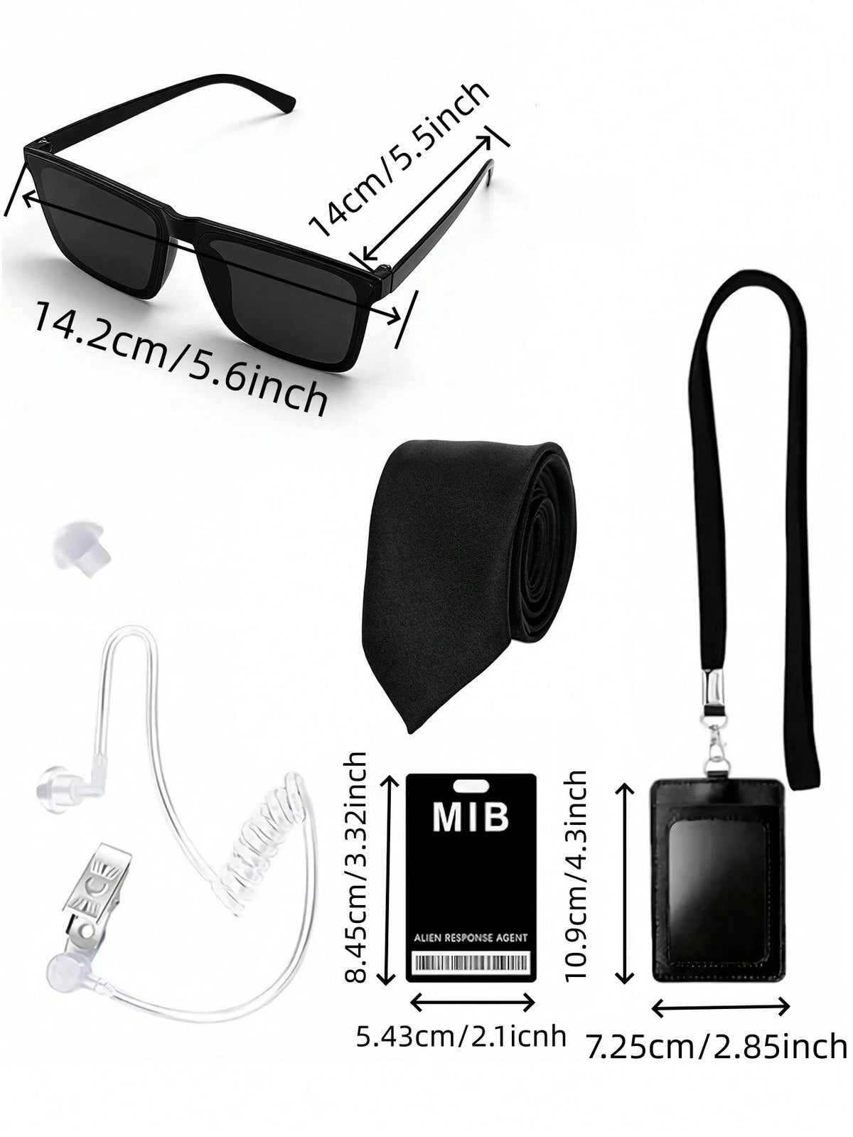 MIB Agent Costume Accessory Set Men Black Sunglasses Tie Earpiece ID Holder Halloween Cosplay Secret Service Agent Outfit Prop