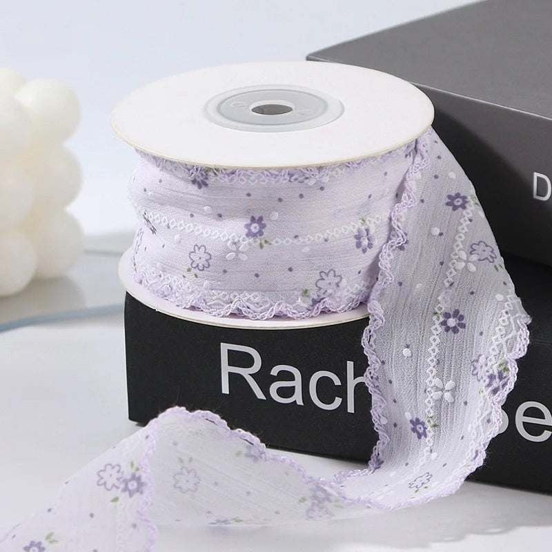 Bud Edge Wave Lace Plaid Floral Fabric Ribbon Hair Accessory Bow DIY Home Decoration Dot PrintingDecorative Arts Crafts Material