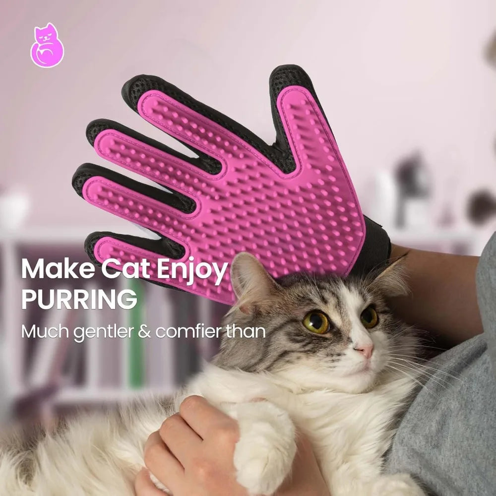 Silicone Pet Grooming Gloves – 255-Tip Hair Removal Mittens for Dogs & Cats, Works as Bath Brush, Pink