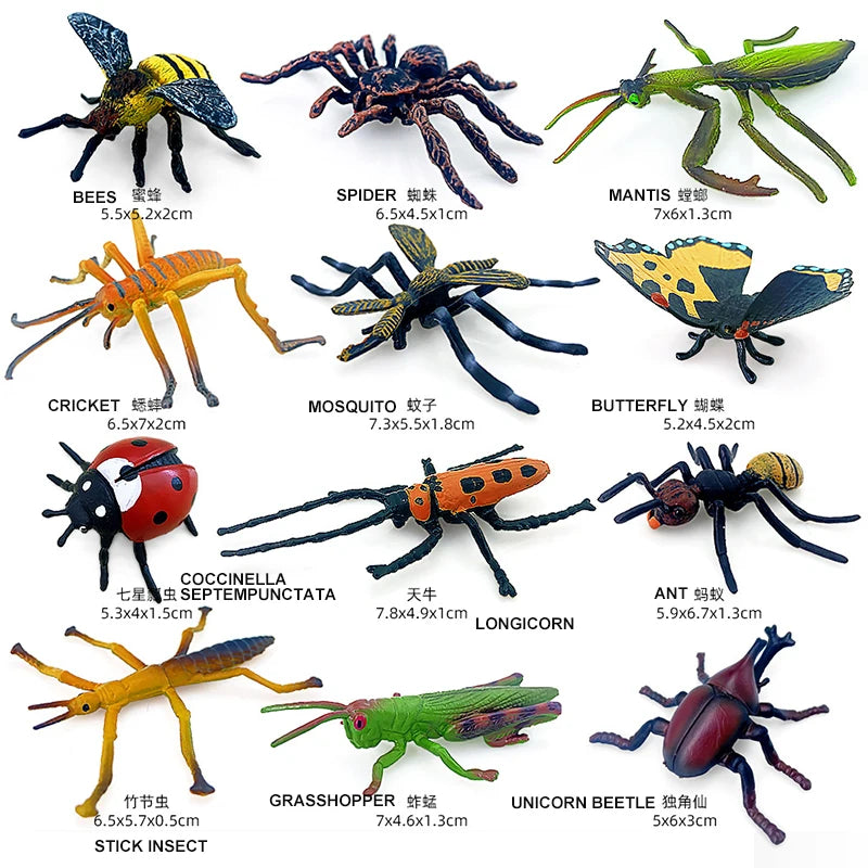 12pcs Wild Insect Animals Model Set Butterfly Scorpion Mantis Cicada Lizard Action Figures Miniature Kid Education Halloween Toy