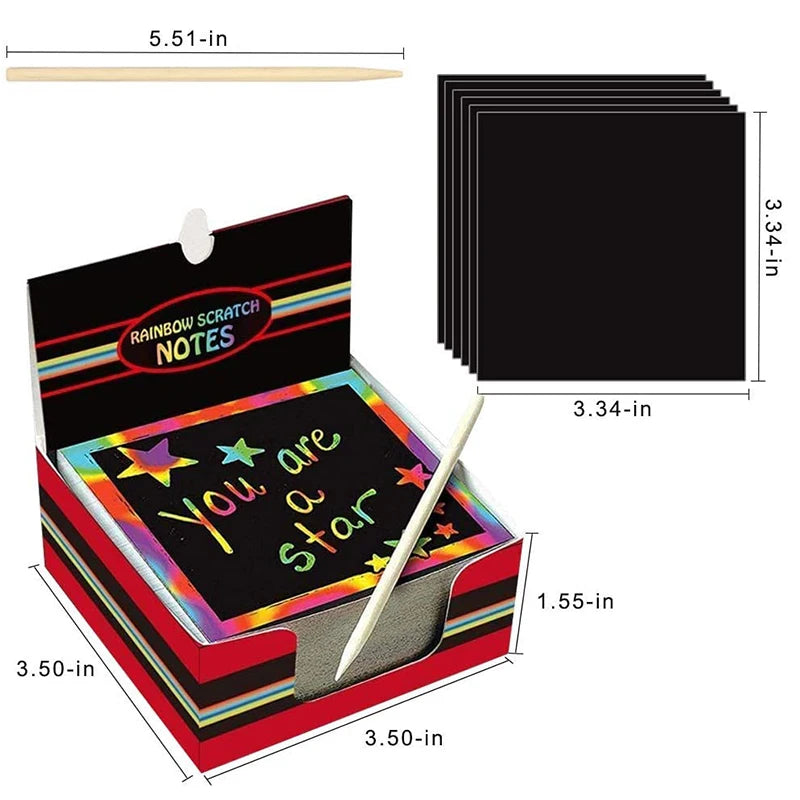 100/10pcs Rainbow Scratch Mini Notes Paper Pad Cards With 2 Stylus 2 Drawing Stencil Children Kids Draw Painting Toys Craft Gift